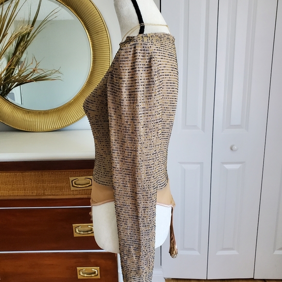 Sequin beaded long sleeve tan thong bodysuit - Picture 6 of 7